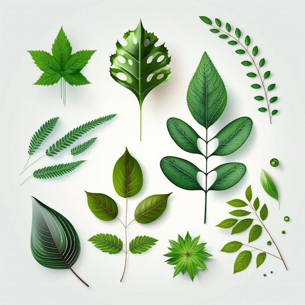 A set of green leaves and plants