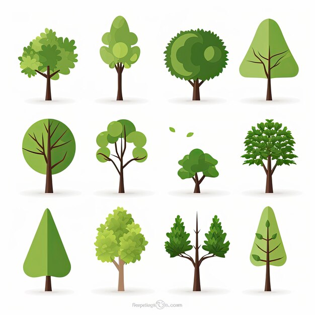 Photo set of green trees vector illustration for your design