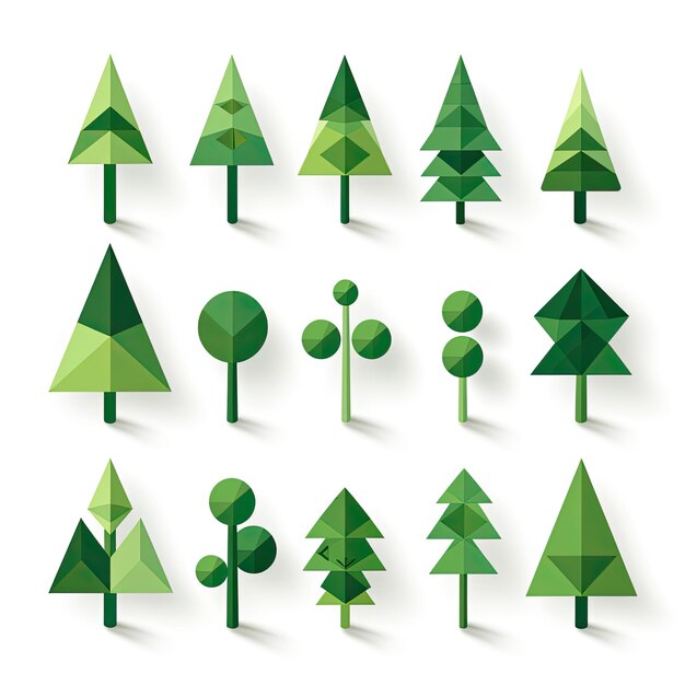 Photo set of green trees vector illustration for your design