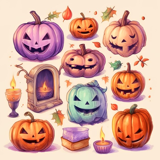 set of halloween desings game design Halloween happy Halloween