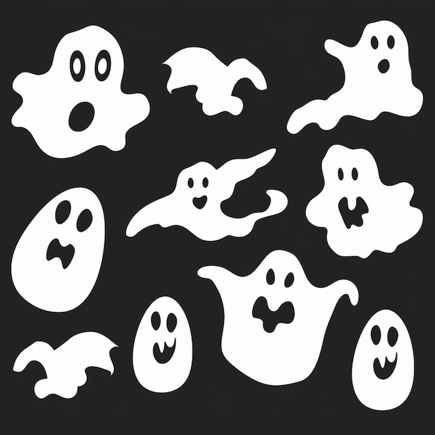 Photo a set of halloween ghost faces and ghost heads generative ai