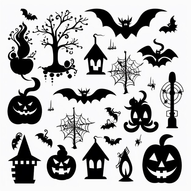 Photo a set of halloween icons and symbols generative ai