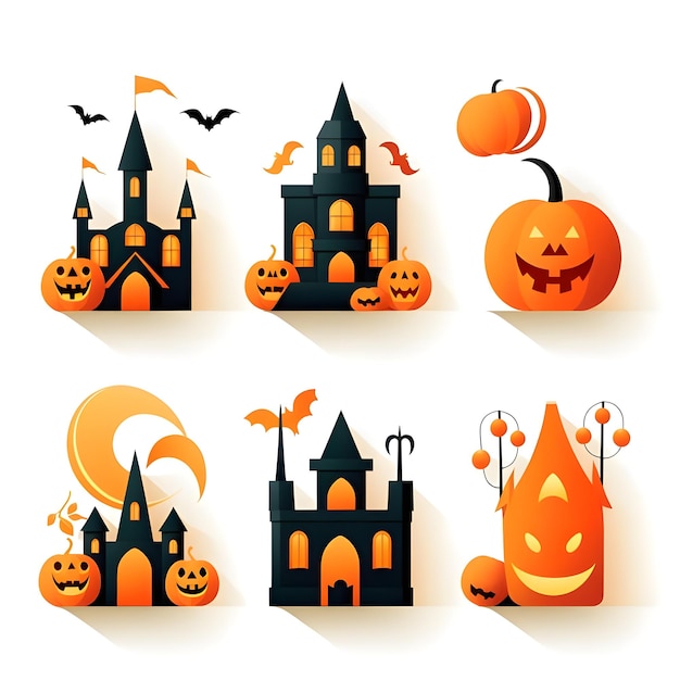 Photo set of halloween icons on a white background vector illustration