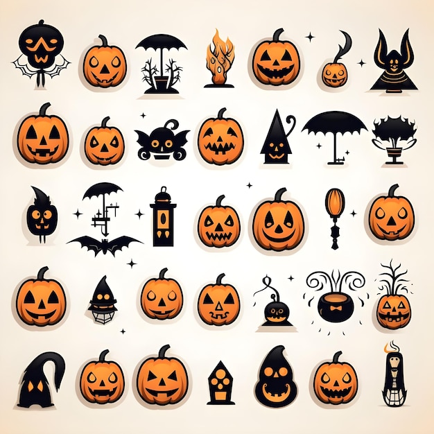 Photo set of halloween icons on a white background vector illustration