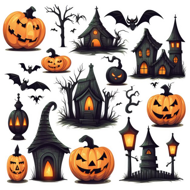Set of halloween icons on white background