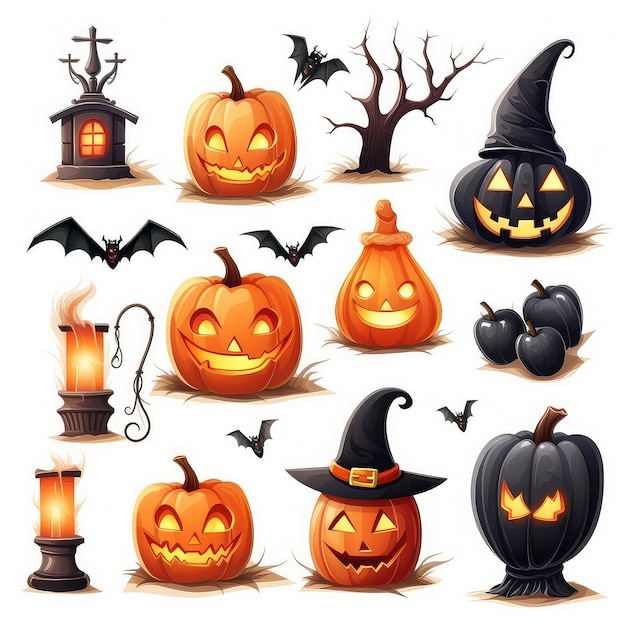 Set of halloween icons on white background