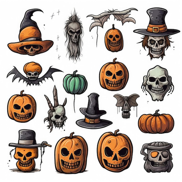 Set of halloween icons on white background