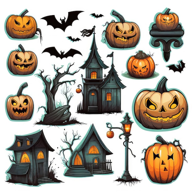 Set of halloween icons on white background