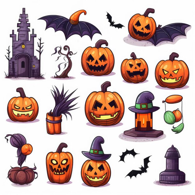 Set of halloween icons on white background