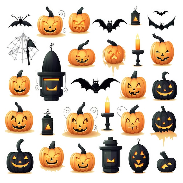 Set of halloween icons on white background