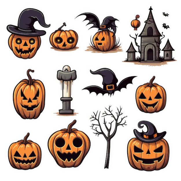 Set of halloween icons on white background