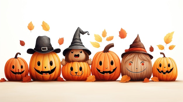 Set of halloween pumpkins funny faces Autumn holidays