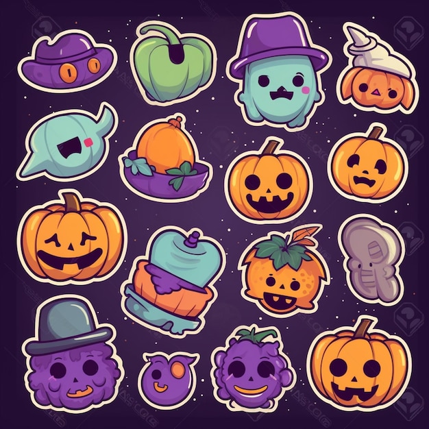 A set of halloween stickers with pumpkins generative ai