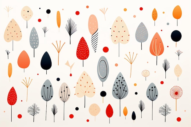 Set of hand drawn autumn leaves Vector illustration in flat style