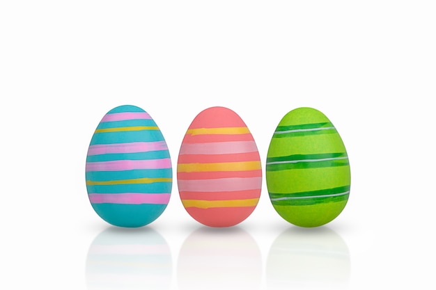 A set of hand-painted Easter eggs isolated on white.