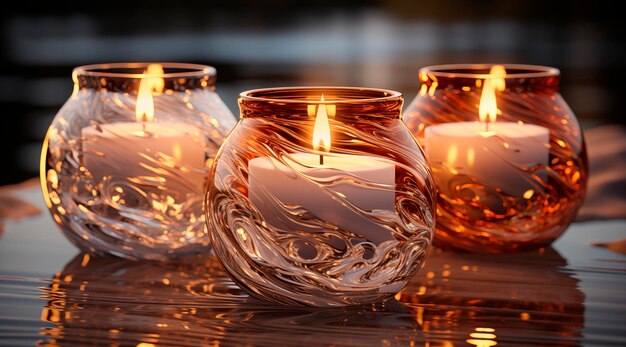 set of handblown glass candles and containers