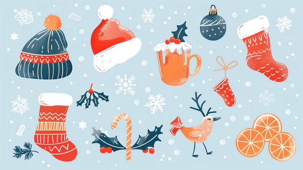 Photo a set of handdrawn christmas illustrations