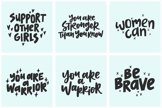 set of handdrawn quotes about feminism