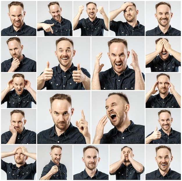 Photo set of handsome emotional man