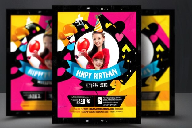 Set of Happy Birthday Vertical Poster with Colorful Balloons