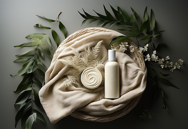 set of health spa products on a light cozy background