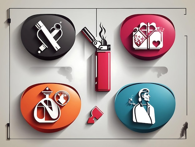 Set Heart with cross disease smoking Man cigarette Lighter No days and Disease lungs icon