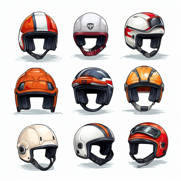 Set of helmets of different types Vector illustration isolated on white background