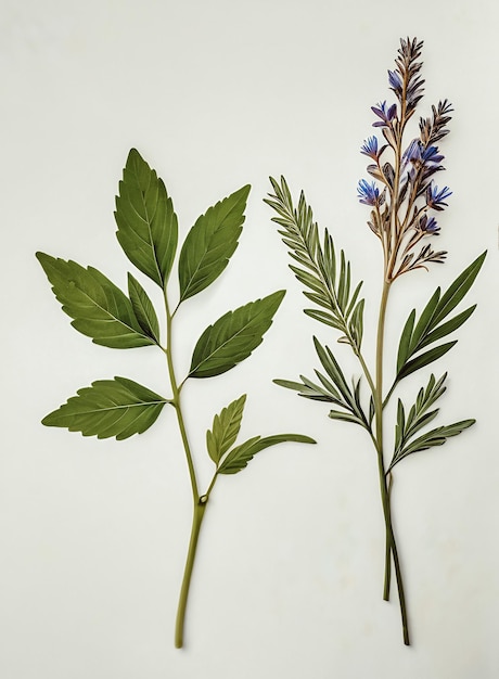 set of herbs on white background