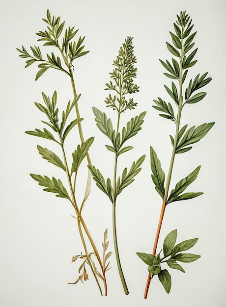 set of herbs on white background