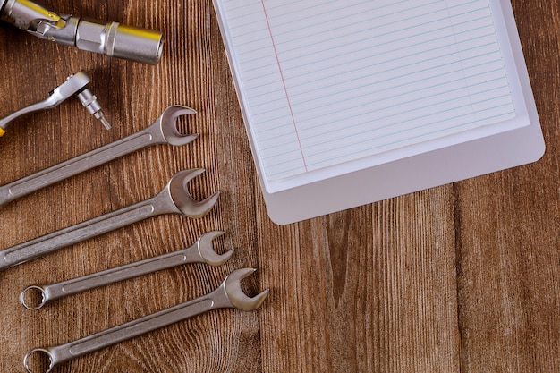 A set of hexagons of different sizes with a set wrench from