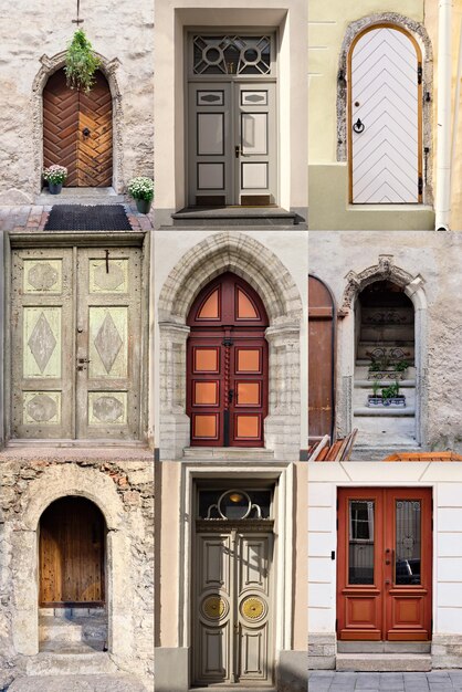 Set of historic wooden doors Of Tallinn Estonia Eastern Europe