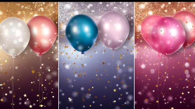 Photo set of holidays banner balloons background with