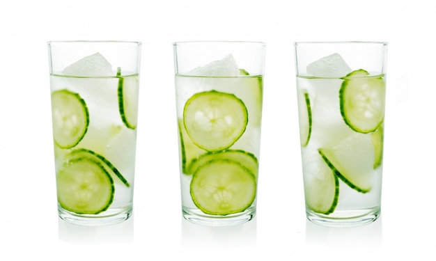 Set of Homemade Cucumber Iced Lemonades in Crystal Glasses