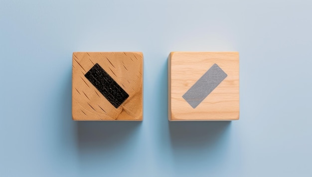 Foto set houten blokken gerangschikt op een lichtblauwe achtergrond