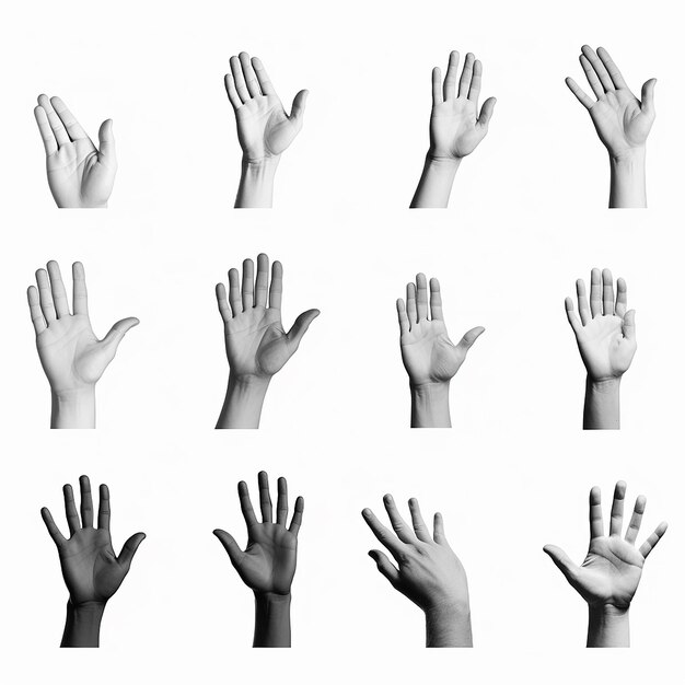 Photo set of human hands different gestures