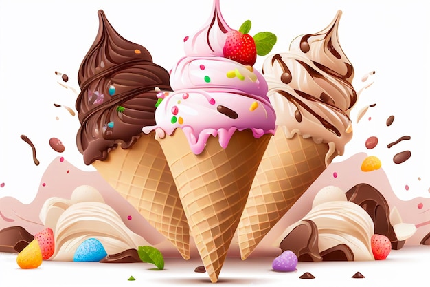 Set of ice cream cones.