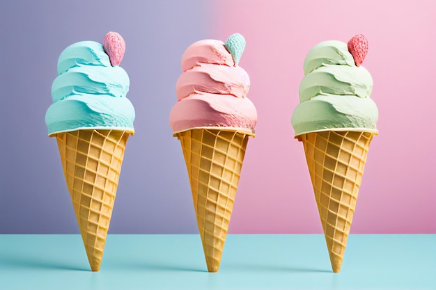 Set of ice cream cones.