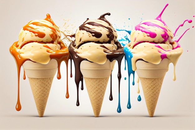 Set of ice cream cones.