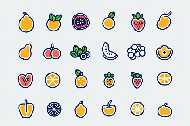 set of icon fruits isolated on white background