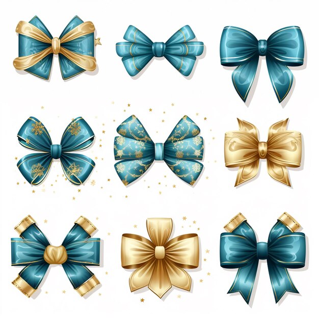 Set of icons beautiful new year bows on boxes of different shapes