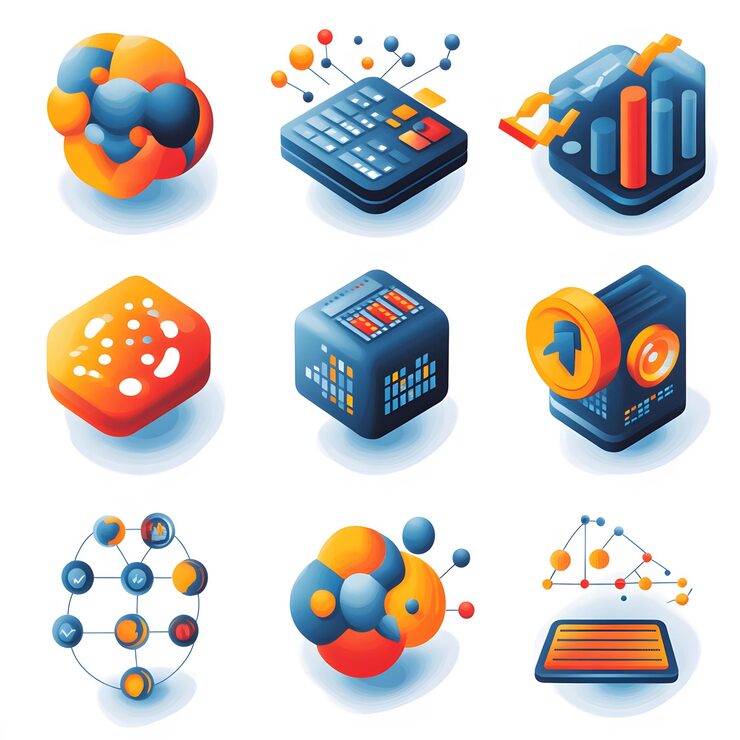 Photo 데이터 구조, 데이터 테이블 및 분석 그래프의 시각과 함께 데이터 개념을 설명하는 아이콘 세트 데이터 시각화 정보 흐름 및 통계 분석의 이미지를 포함합니다.