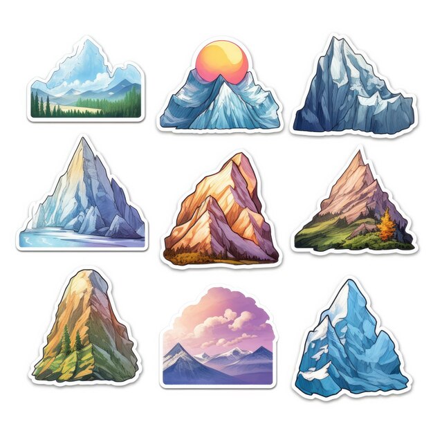 Photo set of icons of mountains