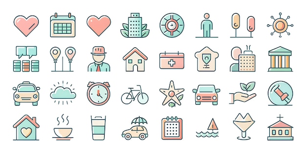 a set of icons with a man and a dog on it icons vector design set