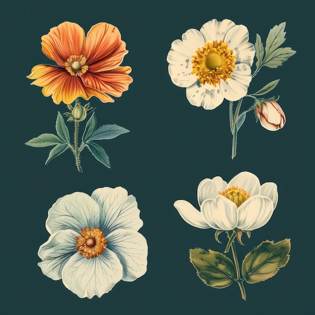 Set illustraties van verschillende bloemen en planten ideaal voor muurkunst groetekaartjes of decoratieve doeleinden
