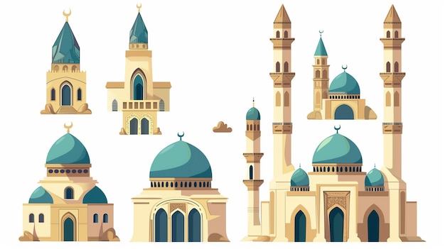 Photo a set of illustrations of a mosque