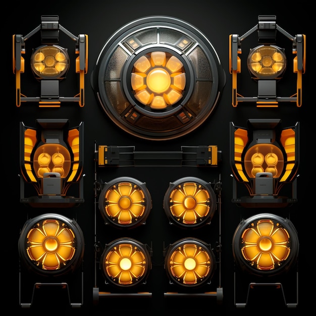 set image of spotlights with yellow light on dark background