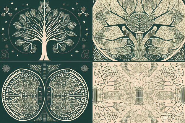 a set of images of trees and plants.