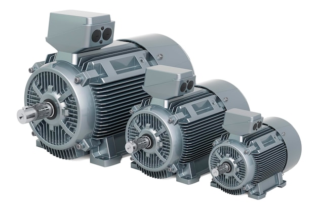 Set of industrial electric motors 3D rendering