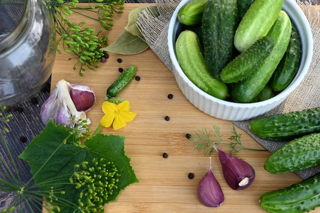 A set of ingredients for pickling cucumbers pickled cucumbers brine