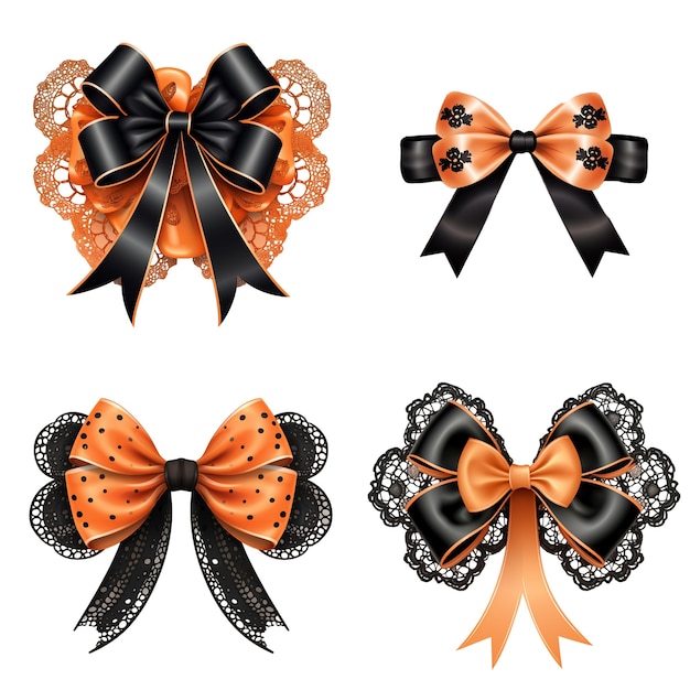 Set of isolated orange Halloween bows